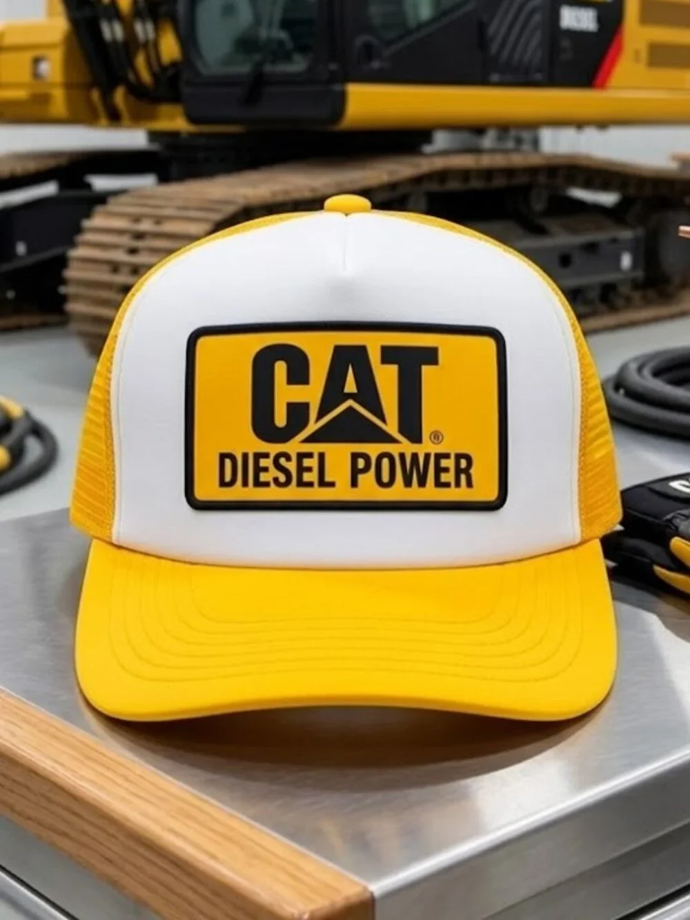 Retro Diesel Power Foam Trucker Hat Yellow White Machinery Snapback Cap New 80s